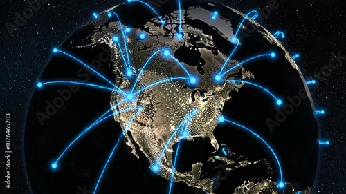Global Network Connections and Data Transfer Across North America.