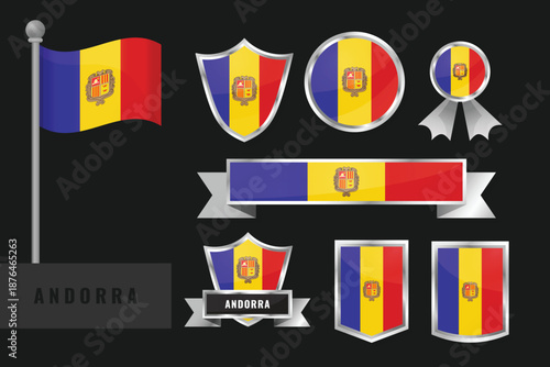 Andorra flag set. Collection of Andorra national emblems. Flat design of flags collection.