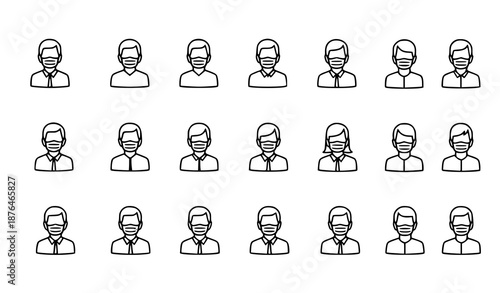 Modern masked people linear icon collection for infographic elements and web UI vector