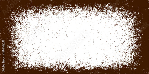 Macro illustration of white sugar powder falling like golden rain on a black background creating a grunge texture splash with liquid bubbles and brown chocolate design patterns