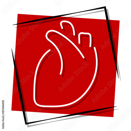 heart organ, red banner in a frame. Vector illustration on a white background.