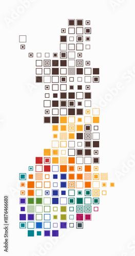 Finland, shape of the country build of colored cells. Digital style map of the Finland on white background. Large size square blocks. Classy vector illustration.