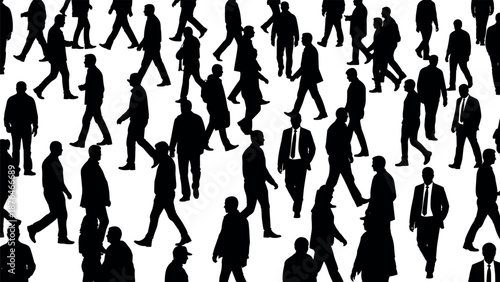 Crowd of walking people silhouettes pattern, urban business men and women pedestrian movement, modern city vector illustration