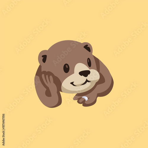 Cartoon Illustration of Pensive otter