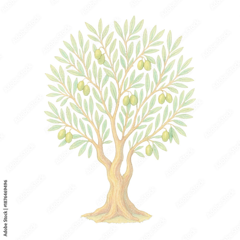 Obraz premium PNG Hand-drawn olive tree illustration.