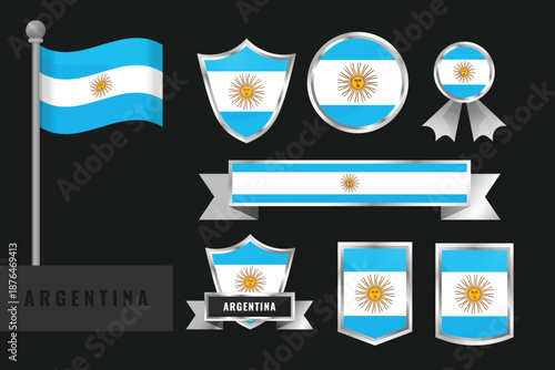 Argentina flag set. Collection of Argentina national emblems. Flat design of flags collection.