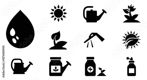 Gardening Icons Watering Plants Symbols.