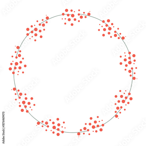 Berry twig wreath, dotted border frame. Wreath of berries illustration, delicate circle. Botanical berry wreath, decorative frame for design