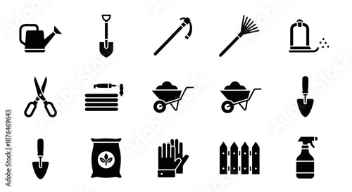 Gardening Tools Icons Set Black Silhouette.