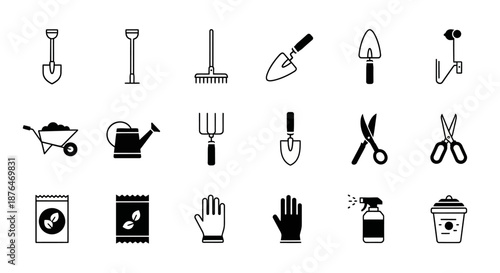 Gardening Tools Icons Set Illustration.