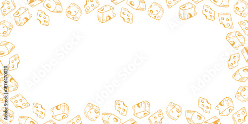Cheese Border Frame, Gourmet Label, Card. Hand drawn Cheese Decorative Food Border. Cheese Frame for Packaging, Menu Design