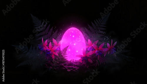 Surreal Easter Egg in Dark Botanical Setting - Spring Magic and Renewal