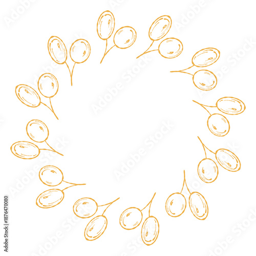 Olive twig wreath, delicate branch ring. Twig wreath vector, olive frame. Simple olive twig circle, botanical emblem