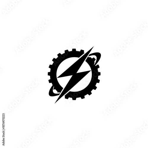 Abstract electric gear illustration with lightning bolt on white background