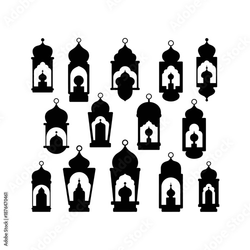 Ramadan Lanterns Silhouettes: An array of ornate Ramadan lanterns cast elegant silhouettes, evoking the spirit of the holy month.