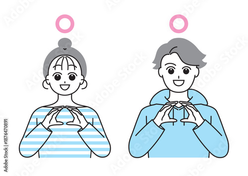 手でマルを作る若い男女のイラストセット