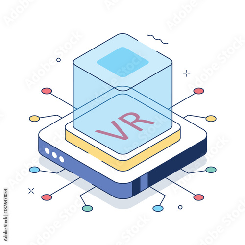 An isometric illustration presenting vr process and immersive digital workflow