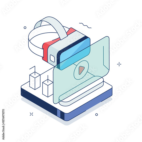 A modern isometric illustration showcasing vr headset wearable technology