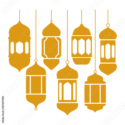 Golden Lanterns of Celebration: A collection of intricately designed, golden lanterns hangs suspended, their warm glow hinting at the joy and festivity they represent.
