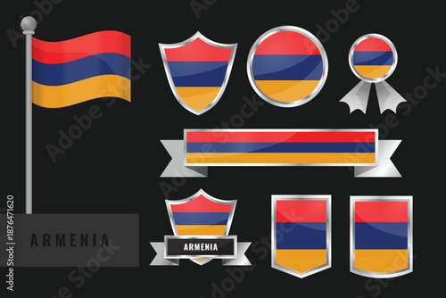 Armenia flag set. Collection of Armenia national emblems. Flat design of flags collection.