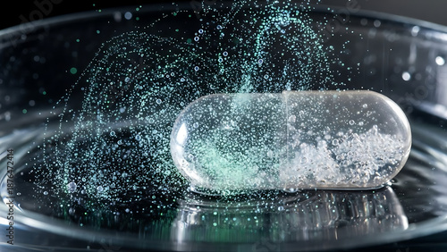 I tablet dissolving in water releasing splashing particles