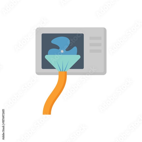 Condenser unit cleaning vector icon, water spray to outdoor coil in air conditioner HVAC split system. Maintenance for removing dust and dirt, improving heat ventilation efficiency, energy savings.