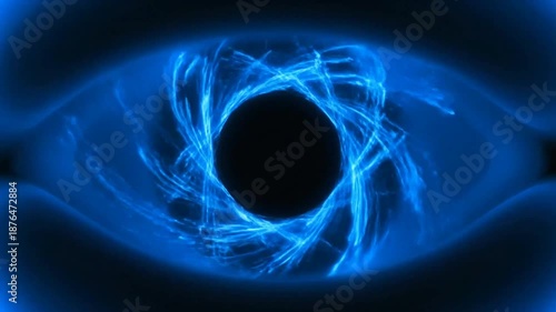 Abstract blue swirling vortex with dark center.