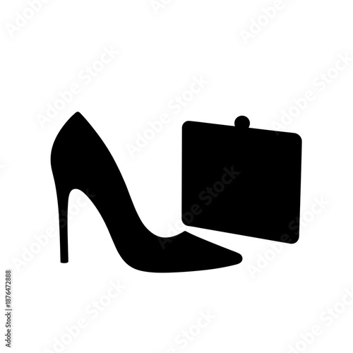 Silhouette of high heel shoe and evening clutch on white background, feminine fashion and elegant accessory concept
