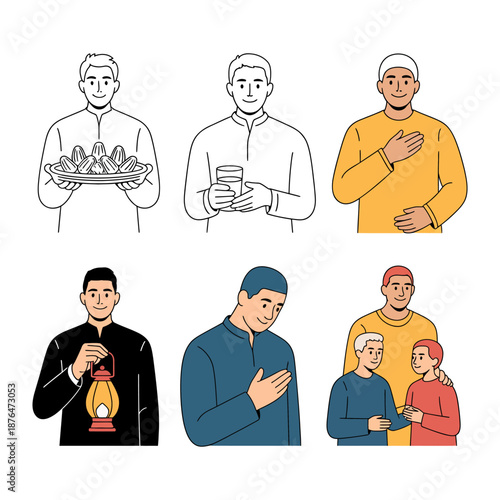 Illustration of Islamic Men: A collection of illustrations depicting Islamic men in various poses and actions, offering a glimpse into the customs and traditions of the Muslim community.