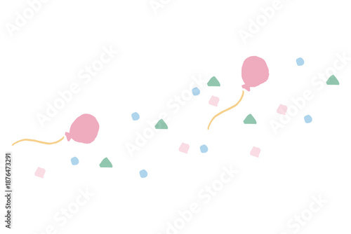 ふんわり春色 卒園・入園シリーズ｜風船と紙吹雪のあしらい素材 / Balloon & Confetti Decoration Illustration