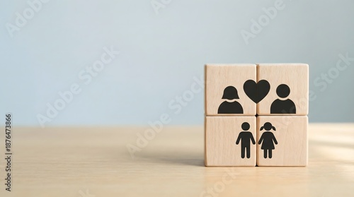 Wallpaper Mural wooden blocks with family and love icons Torontodigital.ca