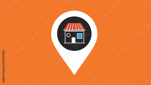 Location Pin with House Icon Vector Illustration on Orange Background