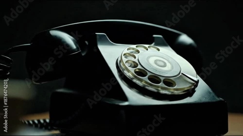 Vintage rotary telephone on dark background with dramatic lighting

