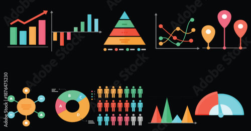 Colorful Infographics Display Showing Data Analysis and Statistics