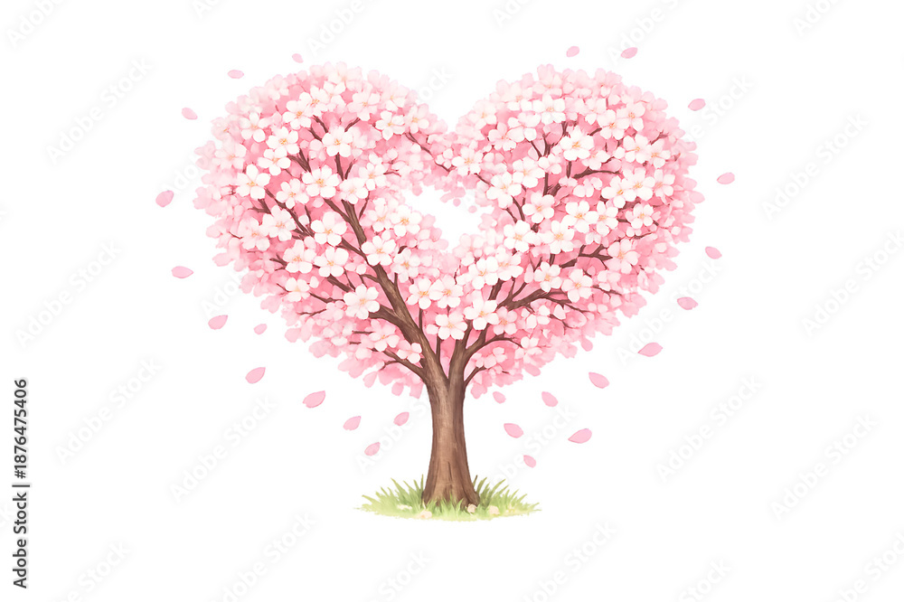 Obraz premium Heart shaped cherry blossom tree with pink flowers for romantic spring wedding or Valentines Day