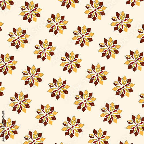 Seamless Pattern of Geometric Floral Stars, Retro Bohemian Background in Earth Tones for Textile and Wallpaper Design