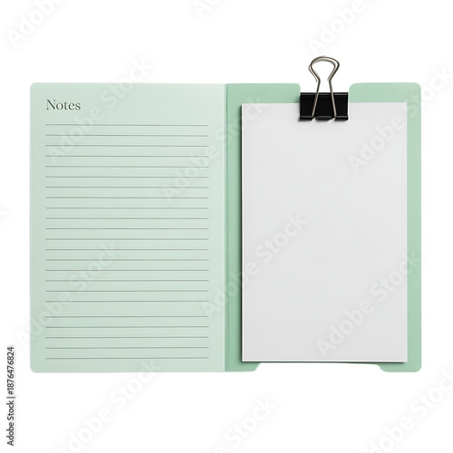 A clipboard with a blank notepad and lined paper isolated on transparent background
