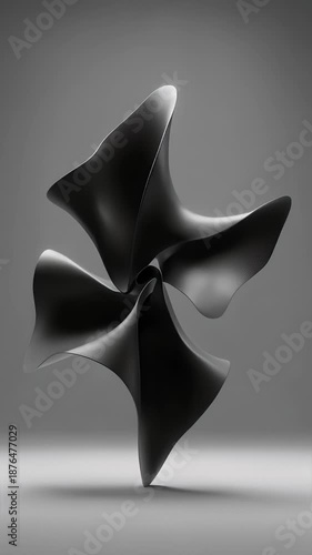 Minimalist Abstract Black 3D Sculpture on Gray Studio Background