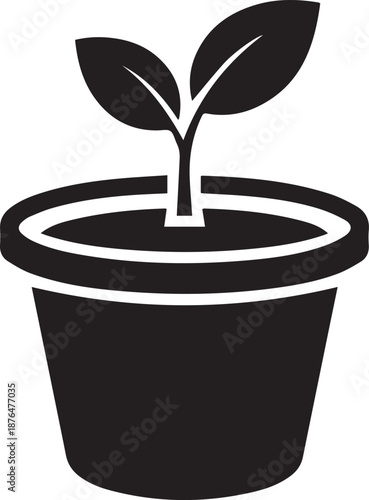 A simple silhouette illustration of a small potted plant, symbolizing growth and new beginnings