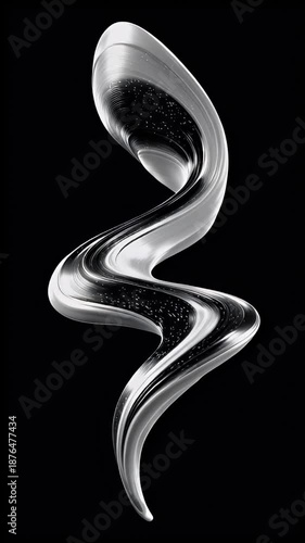 Dynamic Chrome Winding Shape on Black Background 3D Render