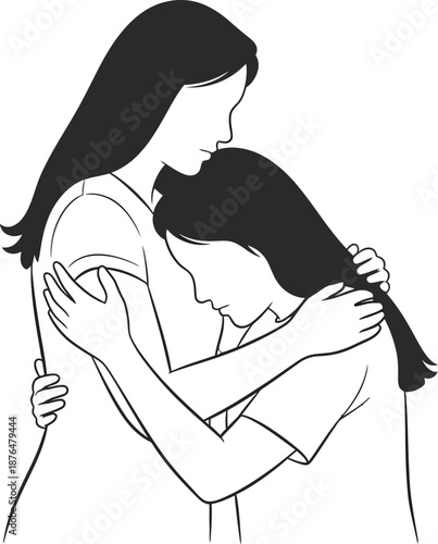 a woman hugging a child silhouette on transparent background
