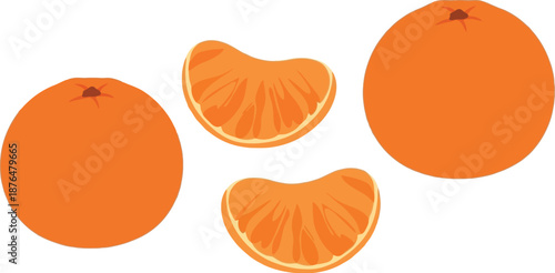 Vibrant orange fruits and slices silhouette on transparent background
