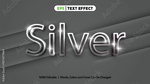 Metallic silver glowing text effect with sparkling highlights on dark layered background shiny futuristic style elegant chrome typography design for digital art