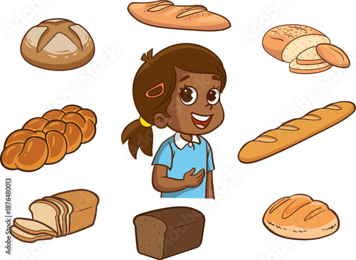 A cute child is choosing their favorite type of bread.