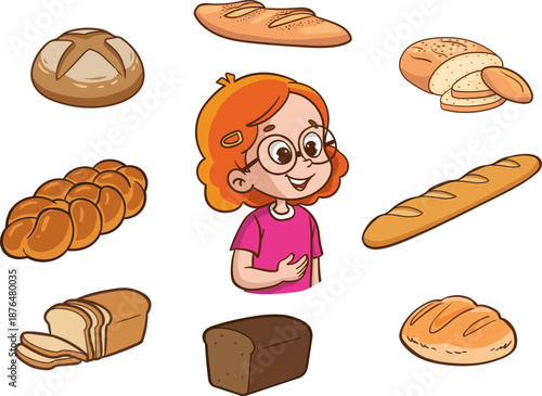 A cute child is choosing their favorite type of bread.