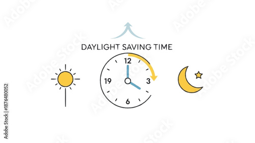 Clock showing daylight saving time with sun and moon symbols yellow