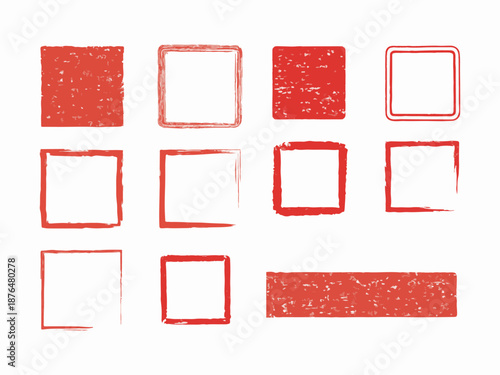 Distressed Red Square Stamp Icons Collection