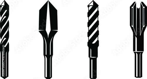 Drill bit icons silhouette on transparent background