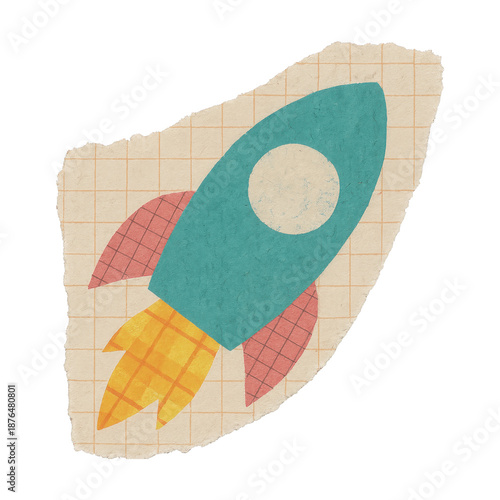 PNG Retro rocket paper collage illustration.