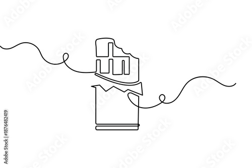 Minimalist chocolate bar sketch in one line art style isolated on white background vector design